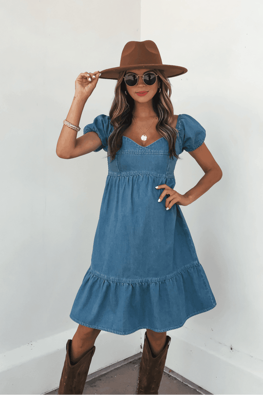 Blue Denim Tiered Mini Dress - DOORBUSTER - One Revolver Surfboards