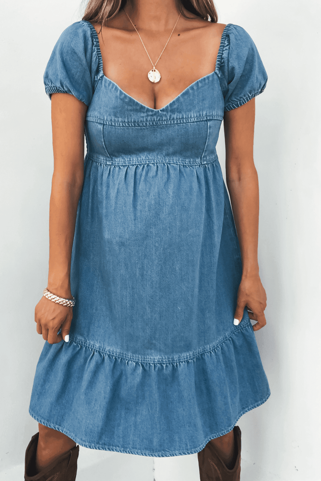 Blue Denim Tiered Mini Dress - DOORBUSTER - One Revolver Surfboards