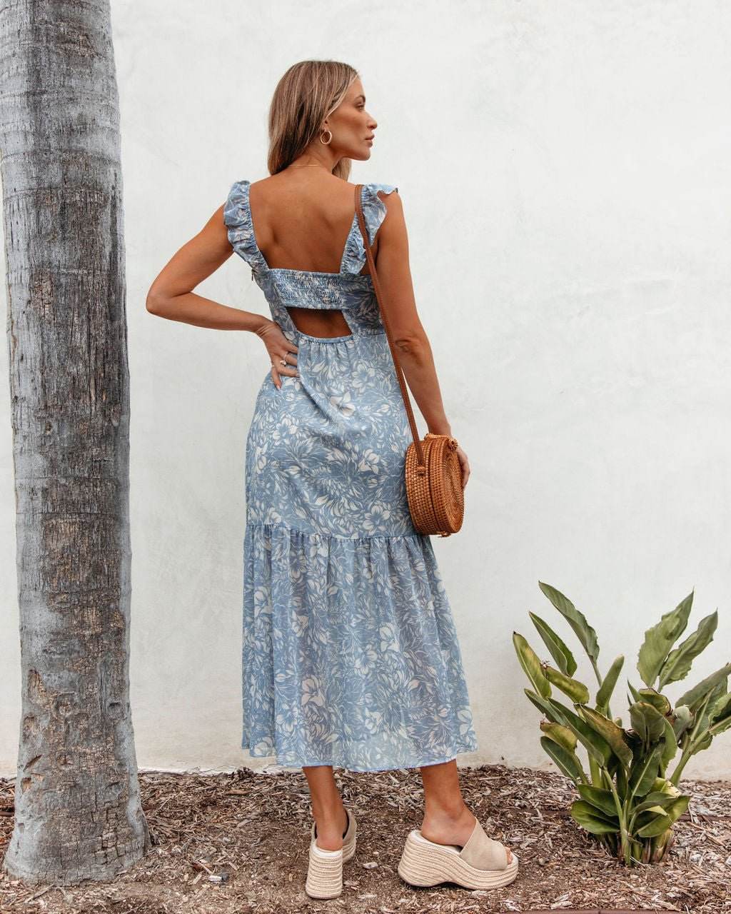 Blue Floral Print Chiffon Midi Dress - DOORBUSTER - One Revolver Surfboards