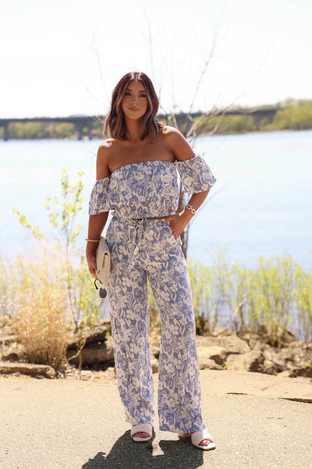 Blue Floral Print Linen Pants - DOORBUSTER - One Revolver Surfboards