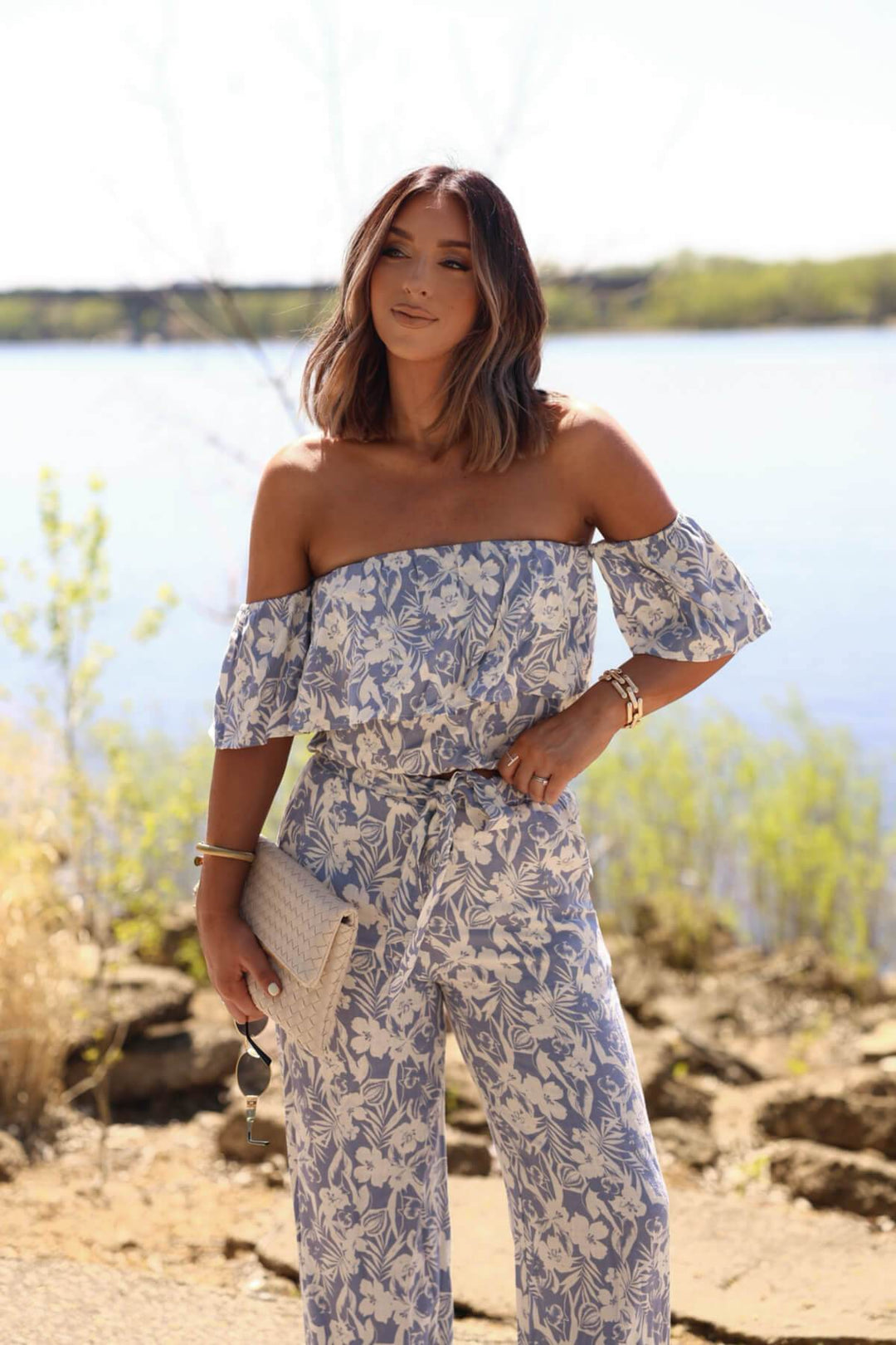 Blue Floral Print Linen Pants - DOORBUSTER - One Revolver Surfboards