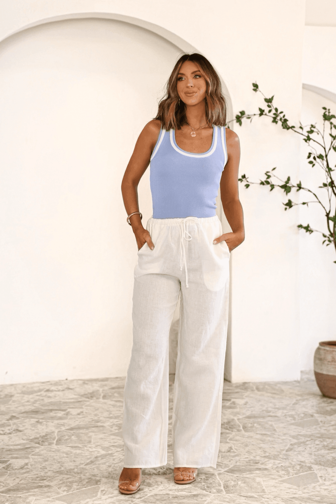 Breezy Linen Wide Leg Pants - White - DOORBUSTER - One Revolver Surfboards