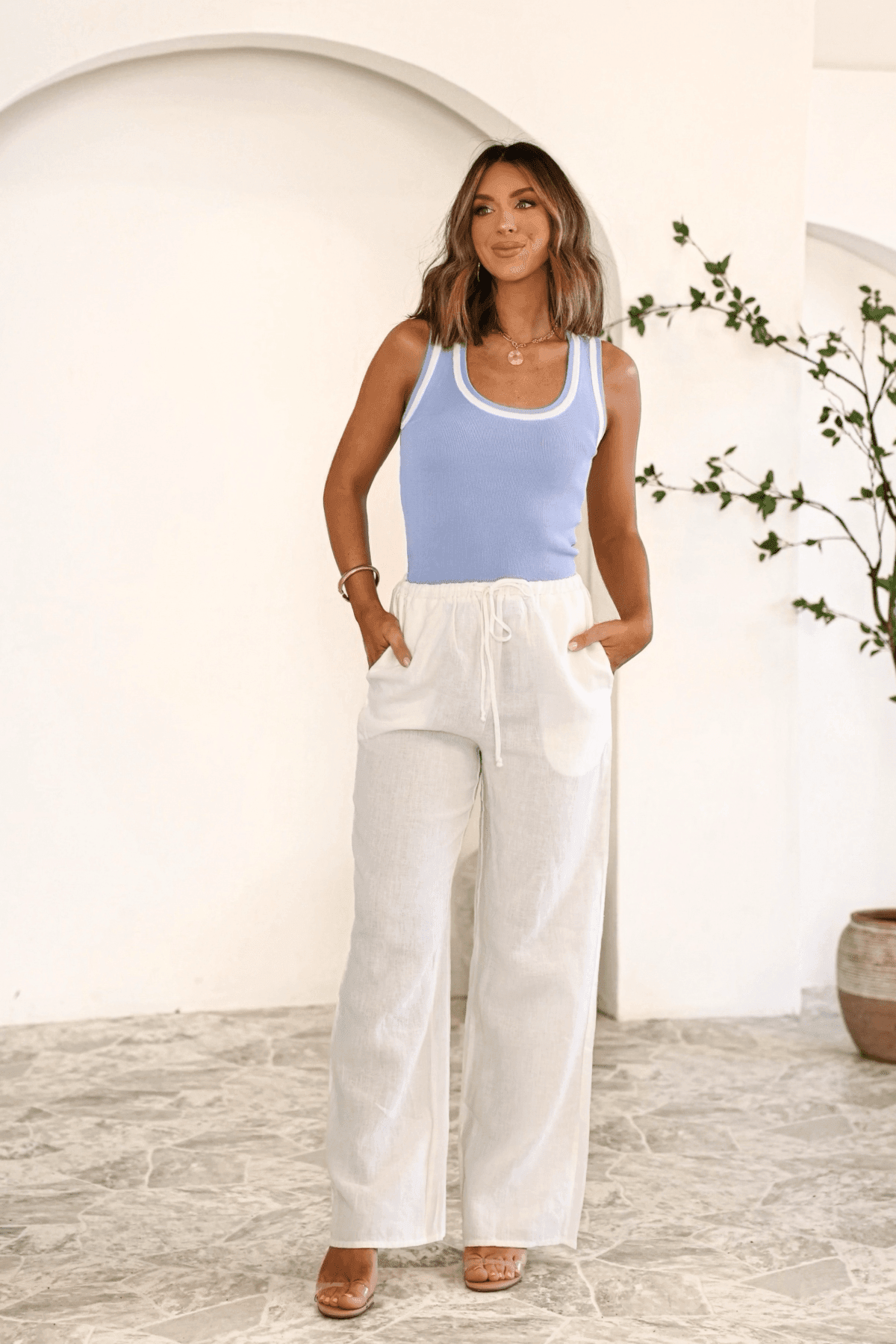 Breezy Linen Wide Leg Pants - White - DOORBUSTER - One Revolver Surfboards