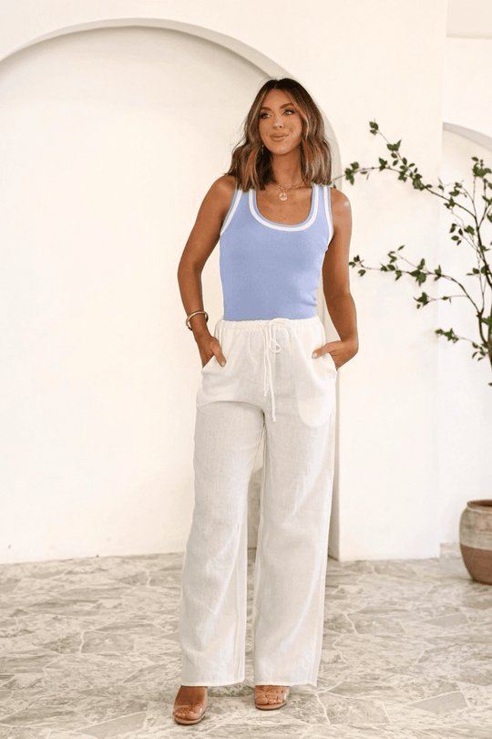 Breezy Linen Wide Leg Pants - White - DOORBUSTER - One Revolver Surfboards