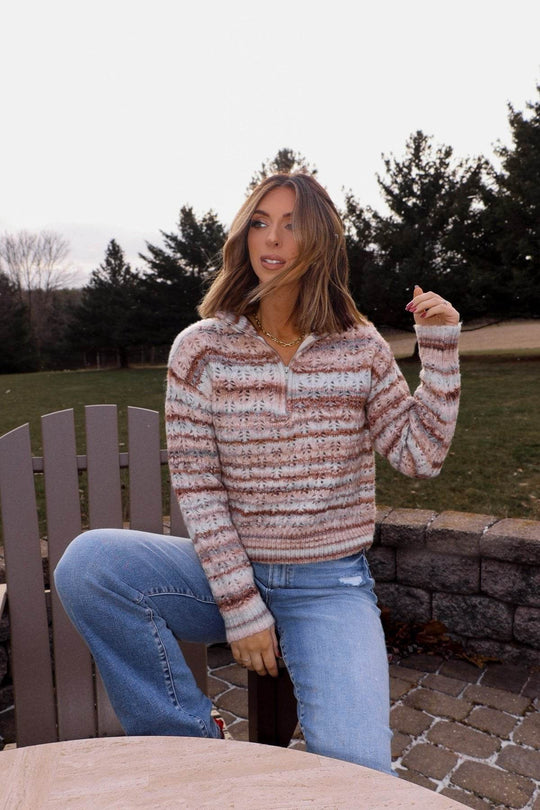 Brown Multi Striped Half Zip Sweater - FINAL SALE - One Revolver Surfboards