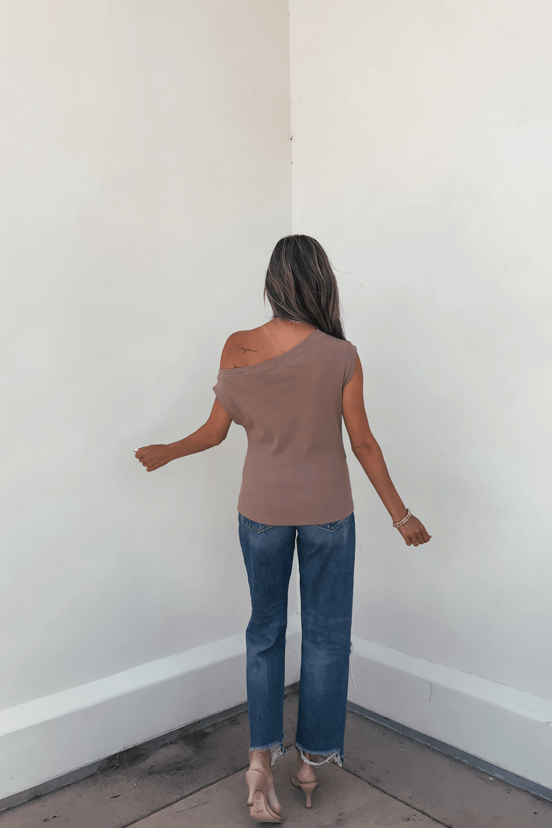 Brown Off The Shoulder Ribbed Top - FINAL SALE