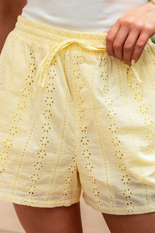 Butter Yellow Eyelet Drawstring Shorts - DOORBUSTER - One Revolver Surfboards