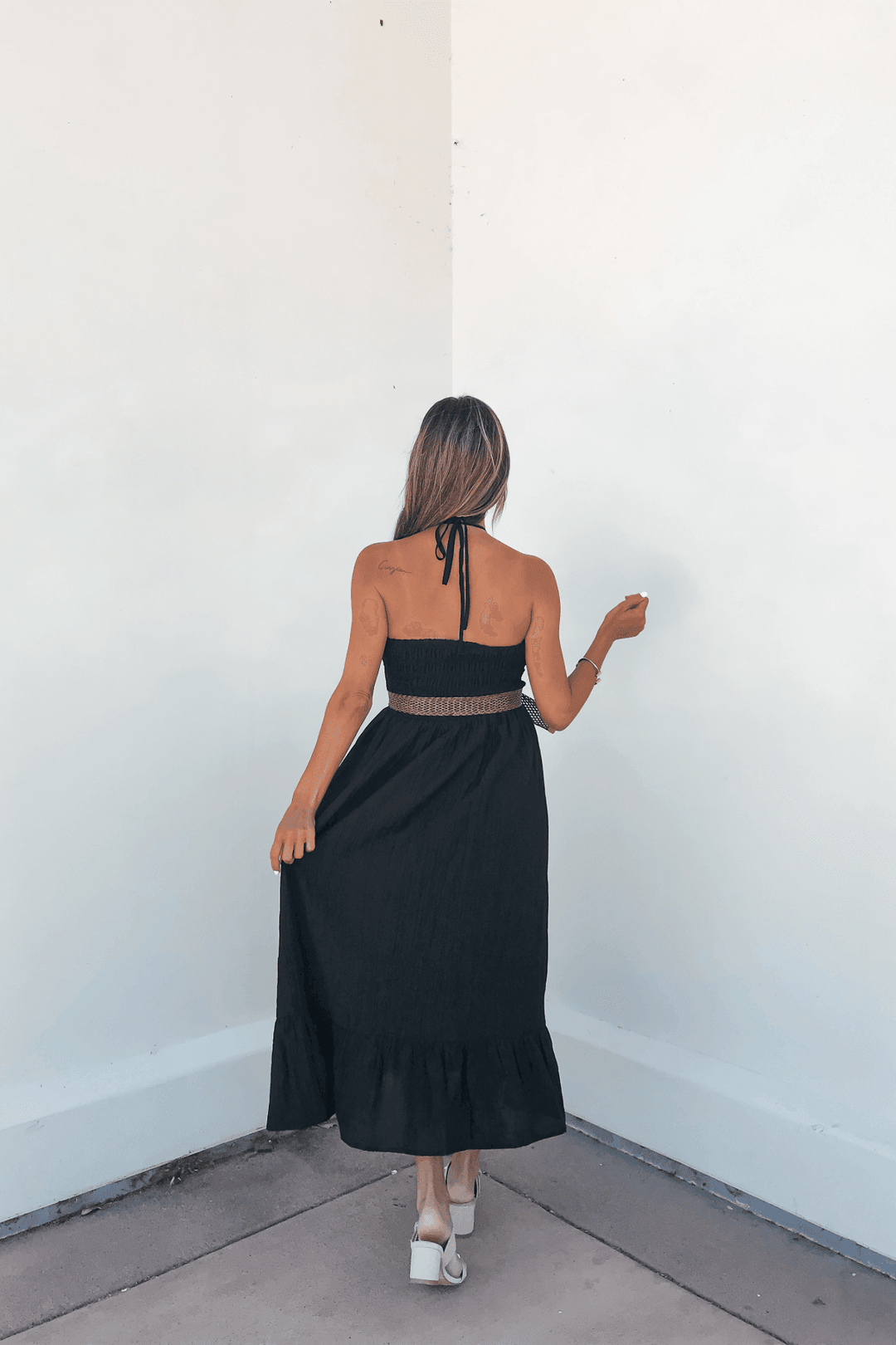 Camille Black Halter Belted Midi Dress - DOORBUSTER - One Revolver Surfboards