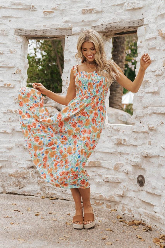Caribbean Green Floral Smocked Maxi Dress-FINAL SALE - One Revolver Surfboards