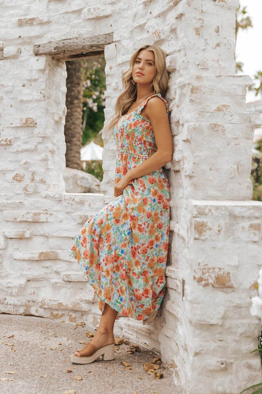 Caribbean Green Floral Smocked Maxi Dress-FINAL SALE - One Revolver Surfboards