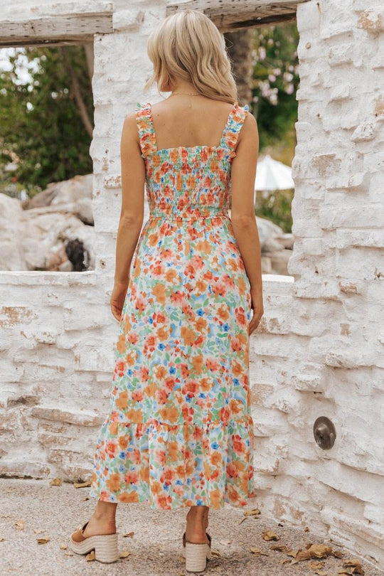 Caribbean Green Floral Smocked Maxi Dress-FINAL SALE - One Revolver Surfboards