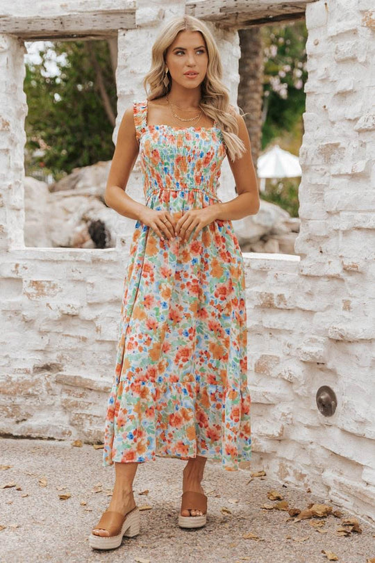 Caribbean Green Floral Smocked Maxi Dress-FINAL SALE - One Revolver Surfboards