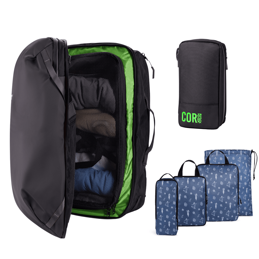 Island Hopper Travel Bundle - Backpack + Toiletry Bag + Compression Packing Cubes with YKK - One Revolver Surfboards