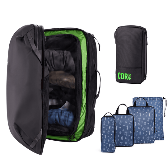 Island Hopper Travel Bundle - Backpack + Toiletry Bag + Compression Packing Cubes with YKK - One Revolver Surfboards