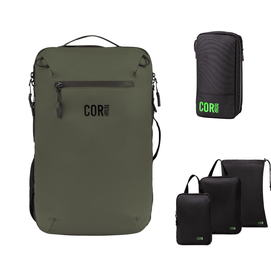 Island Hopper Travel Bundle - Backpack + Toiletry Bag + Compression Packing Cubes with YKK - Backpacks - One Revolver Surfboards