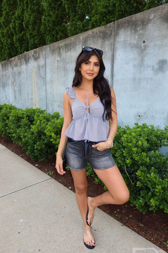 Charcoal High Rise Raw Hem Denim Shorts - FINAL SALE - One Revolver Surfboards