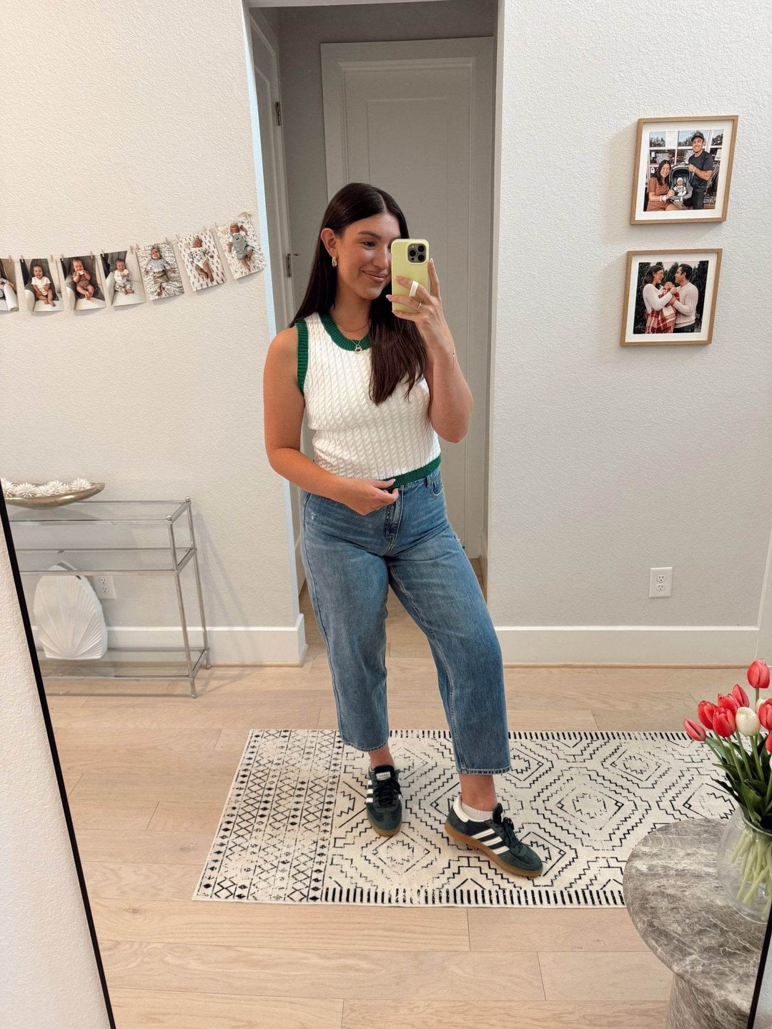 Charlotte Ivory and Green Sweater Tank Top - FINAL SALE - One Revolver Surfboards