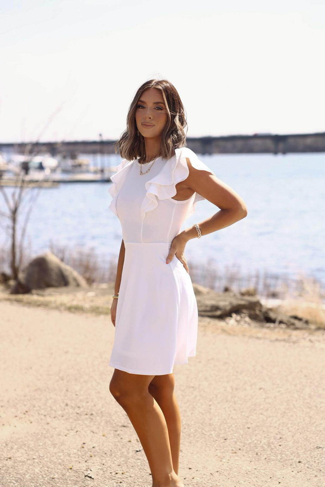 Chic & Classy White Flutter Sleeve Mini Dress - FINAL SALE - One Revolver Surfboards