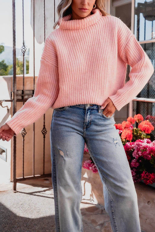 Chunky Pink Ribbed Turtleneck Sweater - FINAL SALE - One Revolver Surfboards