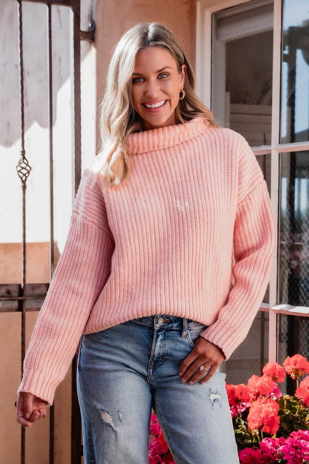 Chunky Pink Ribbed Turtleneck Sweater - FINAL SALE - One Revolver Surfboards
