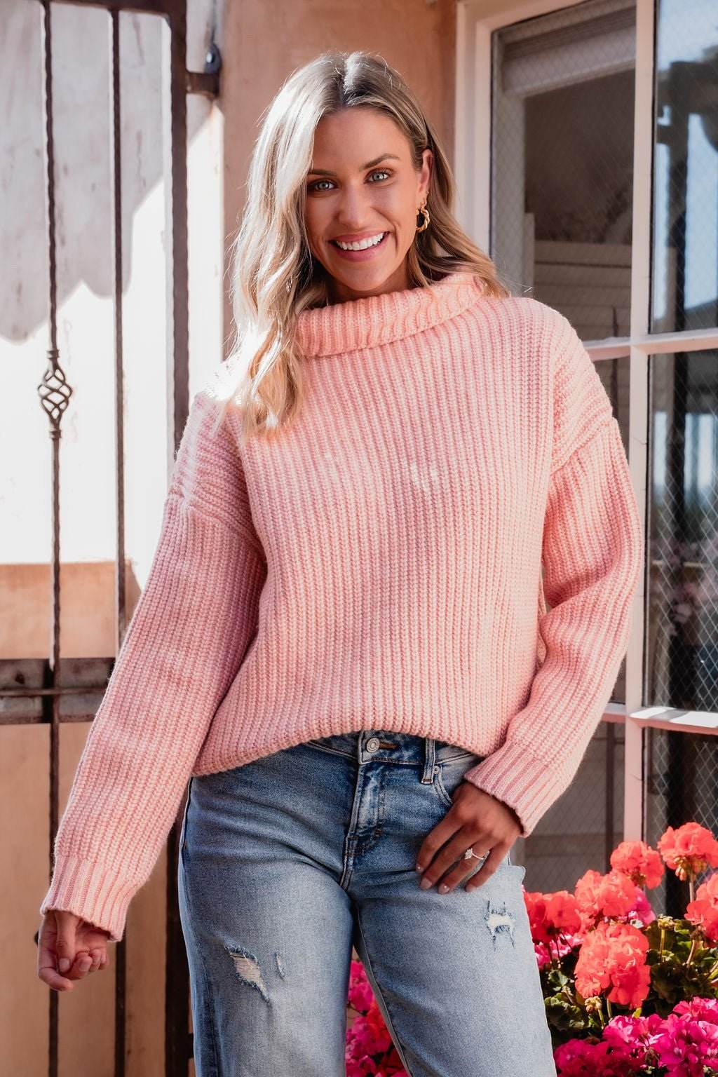Chunky Pink Ribbed Turtleneck Sweater - FINAL SALE - One Revolver Surfboards