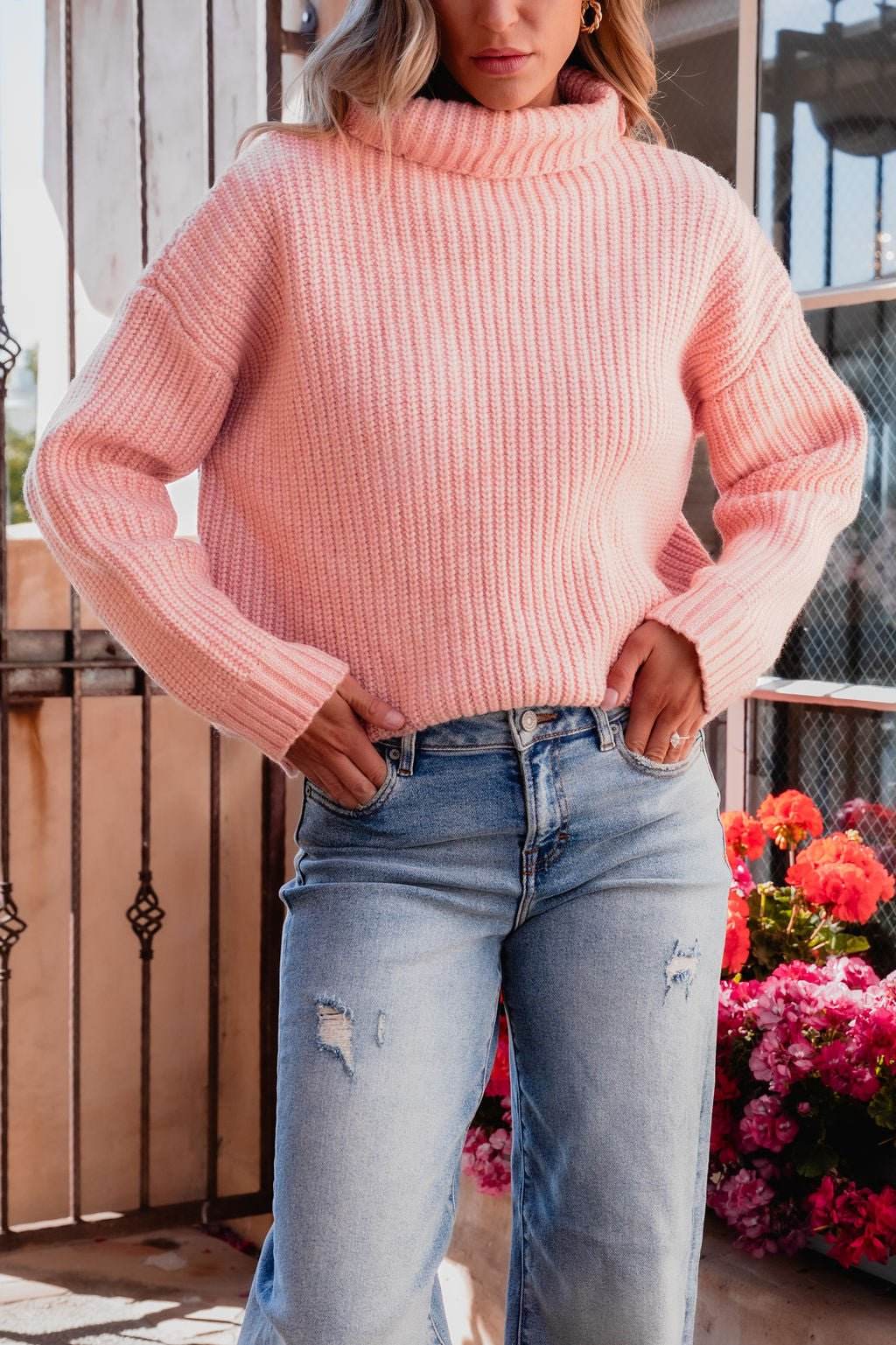Chunky Pink Ribbed Turtleneck Sweater - FINAL SALE - One Revolver Surfboards