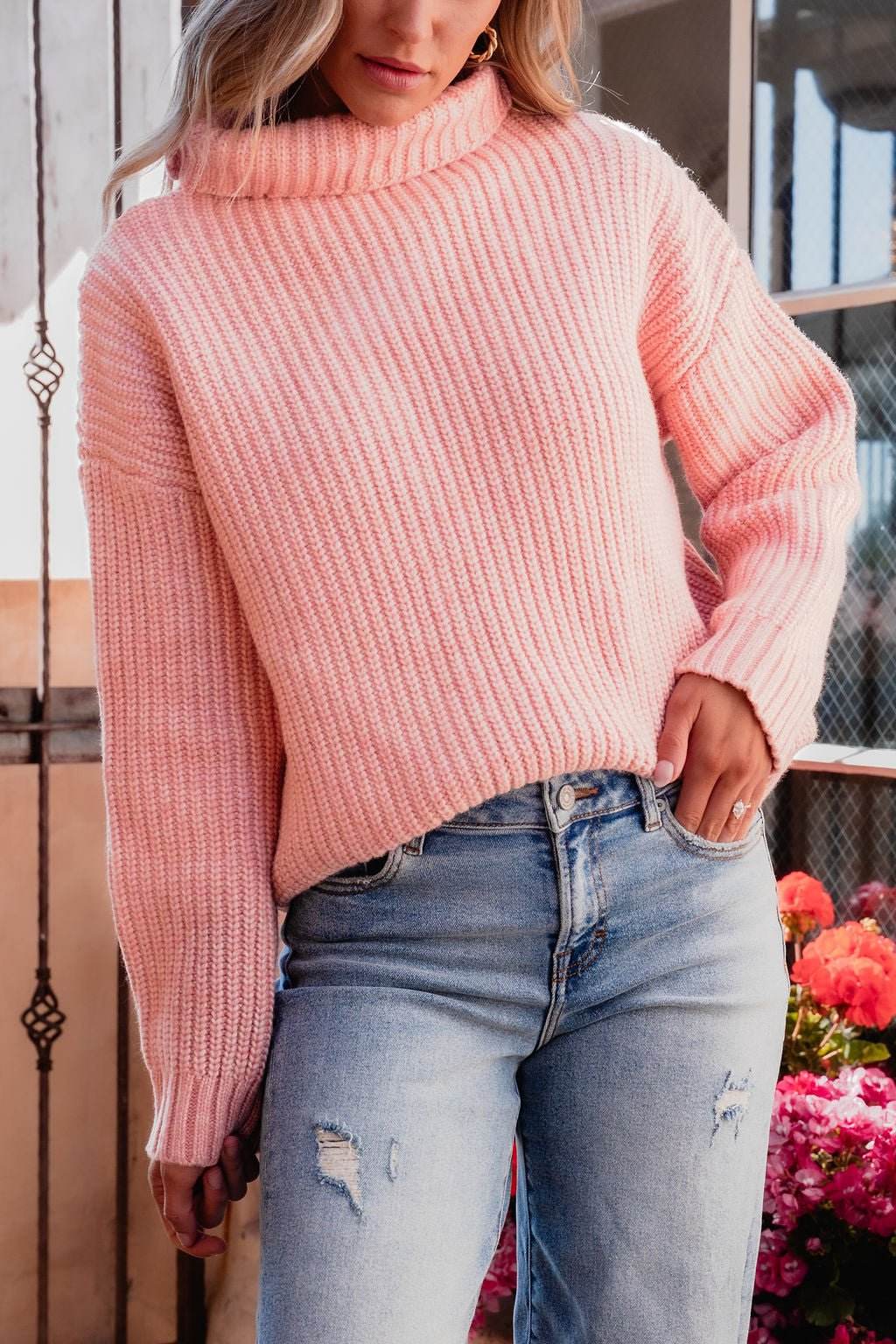 Chunky Pink Ribbed Turtleneck Sweater - FINAL SALE - One Revolver Surfboards