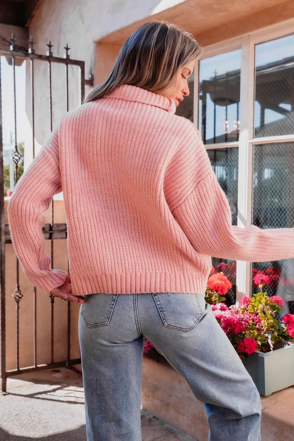 Chunky Pink Ribbed Turtleneck Sweater - FINAL SALE - One Revolver Surfboards