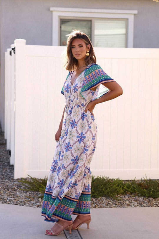 Claire Blue Print Tiered Maxi Dress - DOORBUSTER - One Revolver Surfboards
