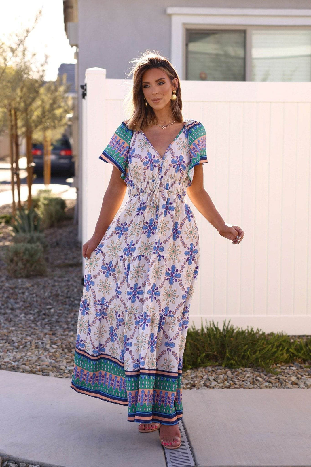 Claire Blue Print Tiered Maxi Dress - DOORBUSTER - One Revolver Surfboards