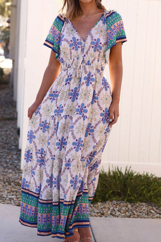Claire Blue Print Tiered Maxi Dress - DOORBUSTER - One Revolver Surfboards