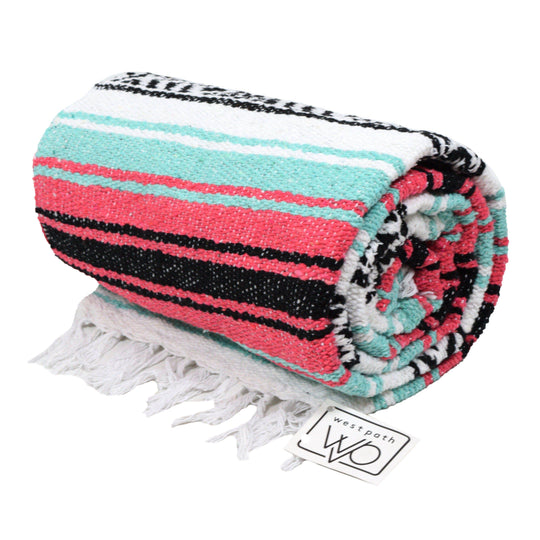 Seafoam Green & Coral Mexican Falsa Blanket - One Revolver Surfboards