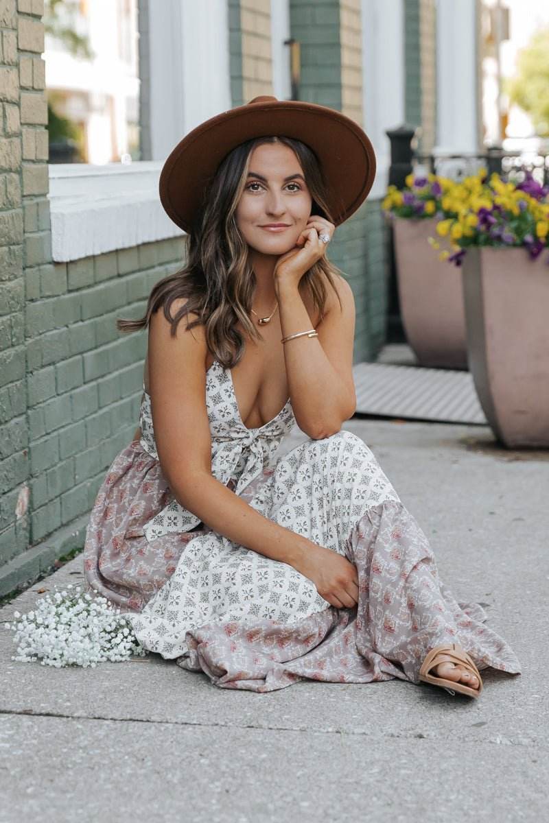 Cream Color Block Halter Maxi Dress - FINAL SALE - One Revolver Surfboards