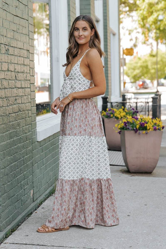 Cream Color Block Halter Maxi Dress - FINAL SALE - One Revolver Surfboards