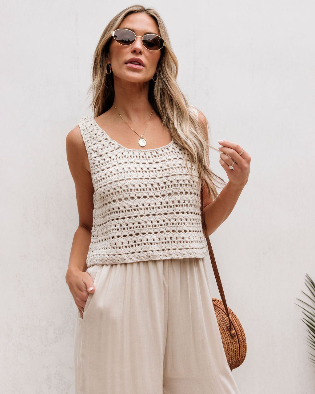 Cream Crochet Slit Jumpsuit - FINAL SALE