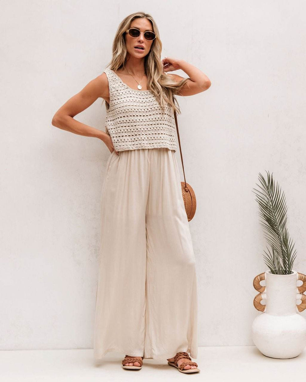 Cream Crochet Slit Jumpsuit - FINAL SALE - One Revolver Surfboards