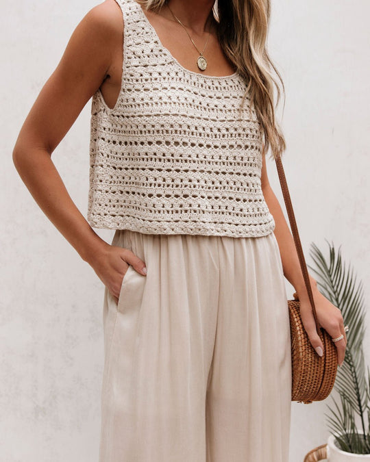 Cream Crochet Slit Jumpsuit - FINAL SALE