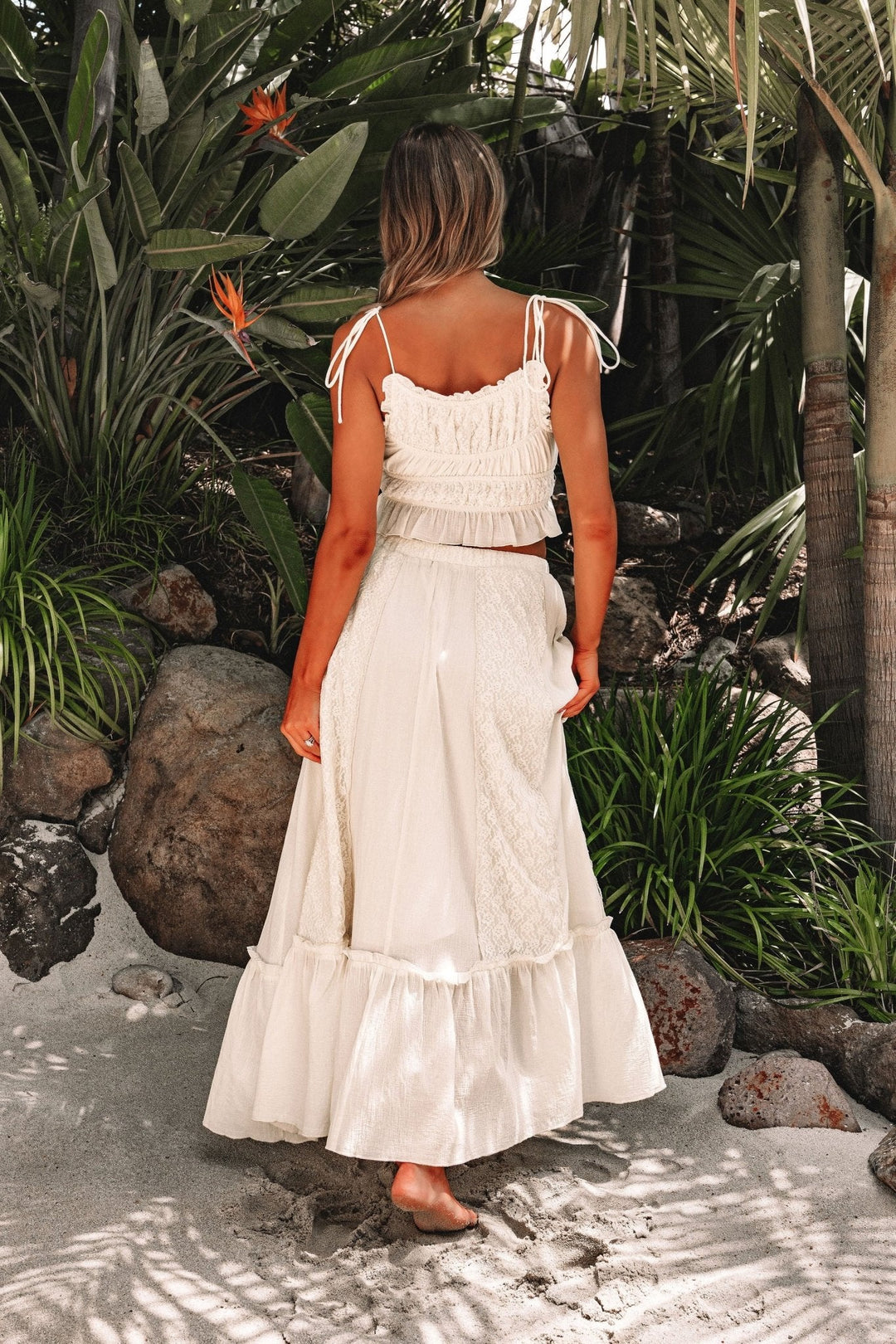 Cream Floral Ruffled Trim Lace Cami - DOORBUSTER