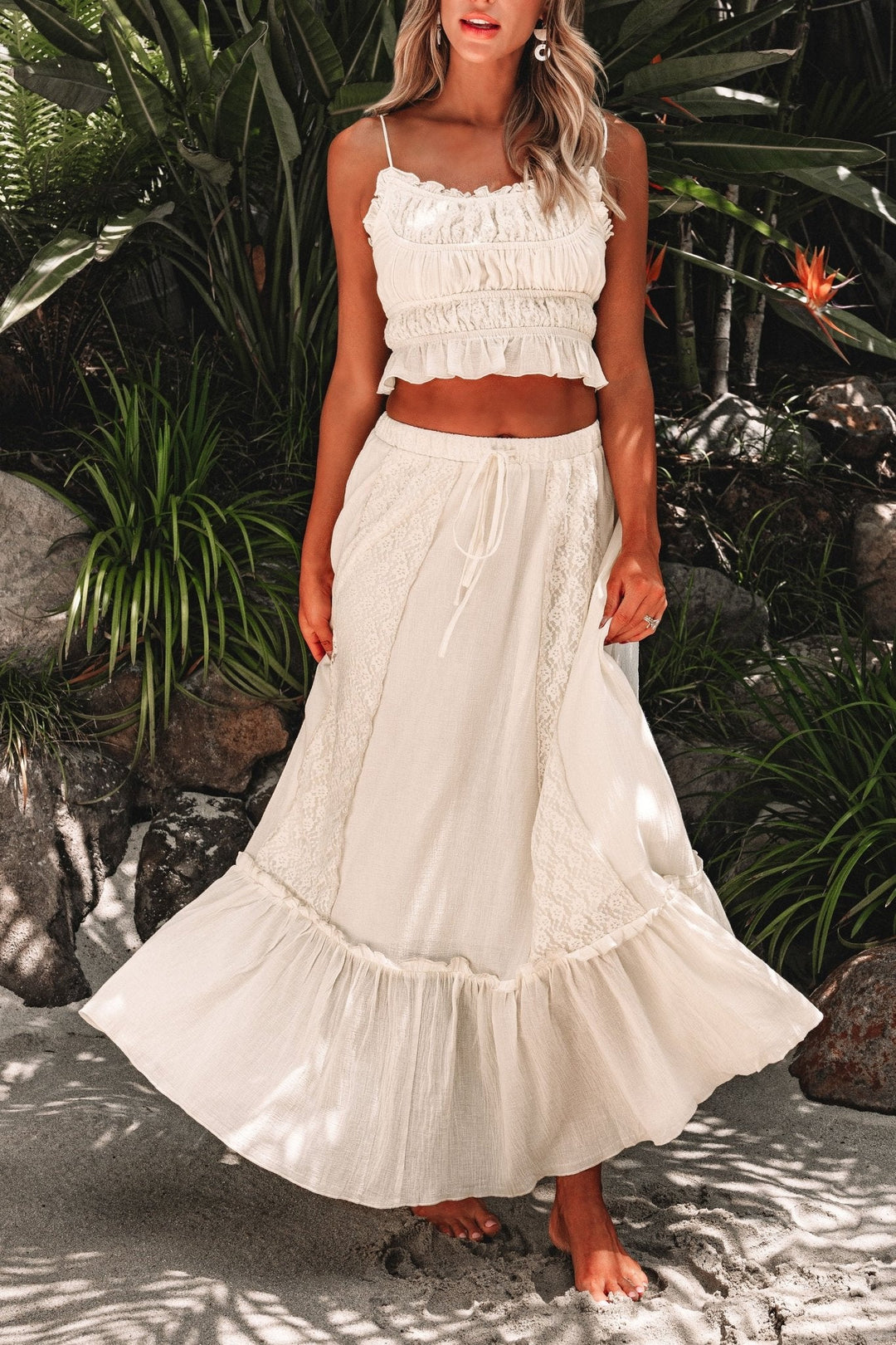 Cream Floral Ruffled Trim Lace Cami - DOORBUSTER