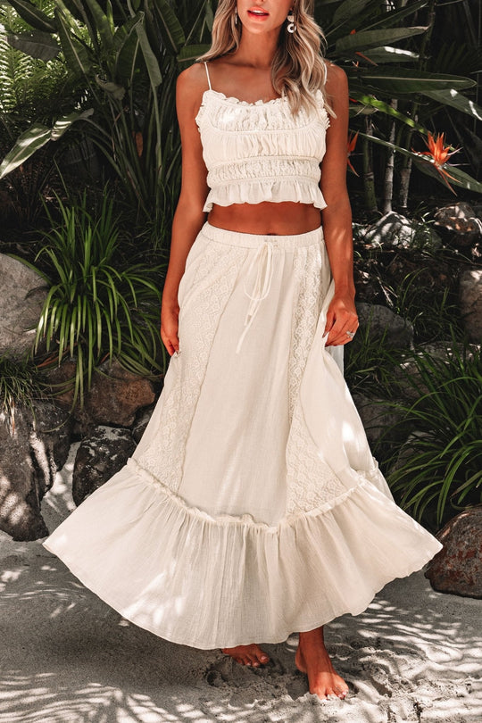 Cream Floral Ruffled Trim Lace Cami - DOORBUSTER