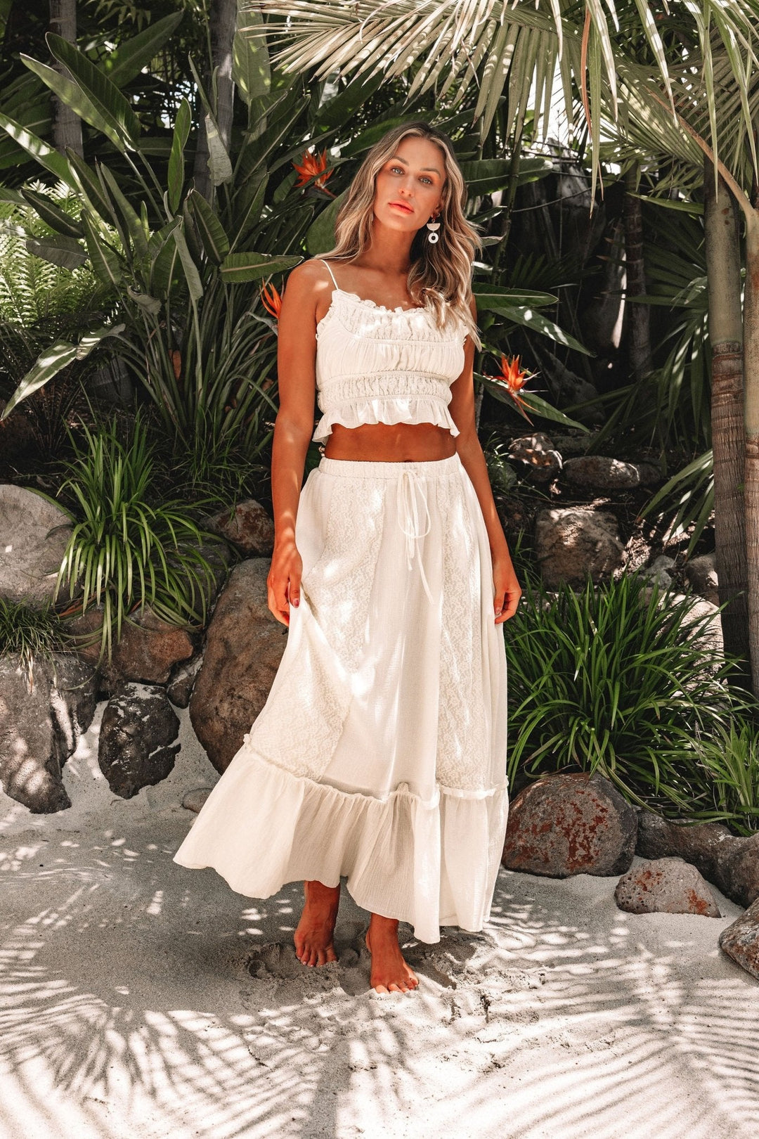 Cream Floral Ruffled Trim Lace Cami - DOORBUSTER