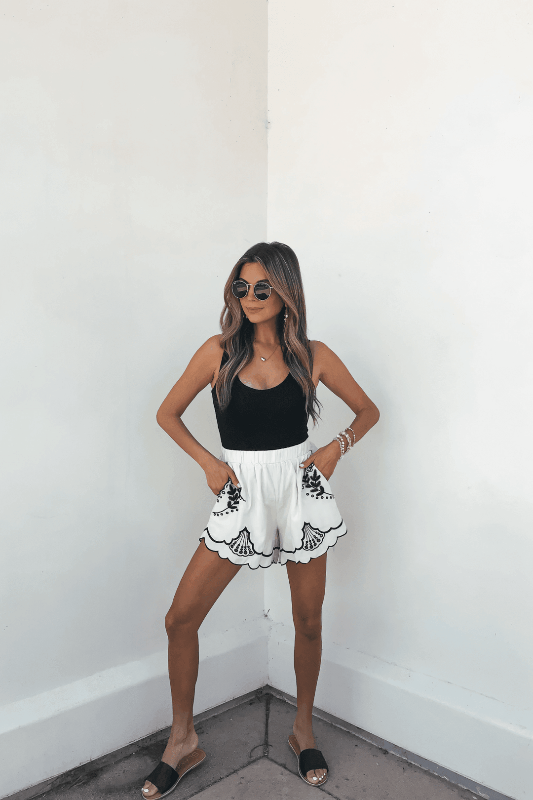 Dahlia Beige Embroidered Shorts - FINAL SALE - One Revolver Surfboards