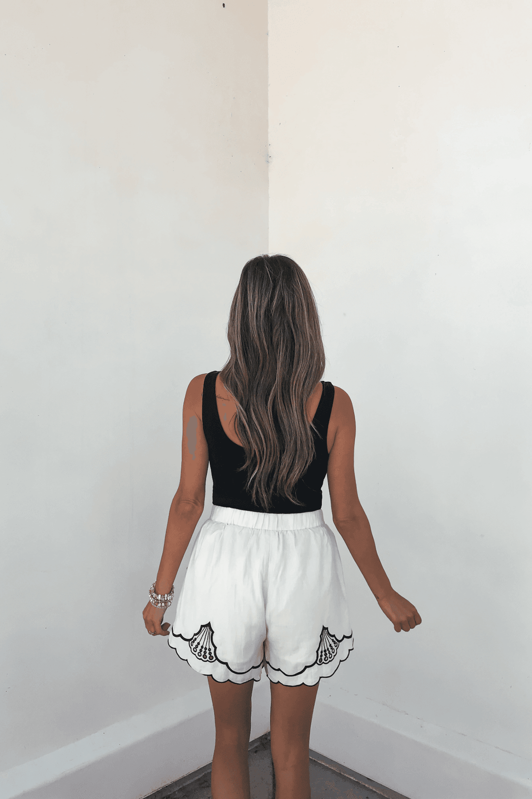 Dahlia Beige Embroidered Shorts - FINAL SALE - One Revolver Surfboards