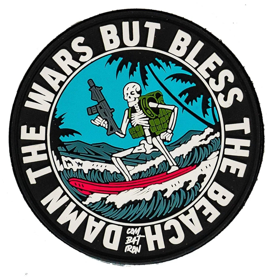 One Revolver Surfboards - Damn The Wars But Bless The Beach Surfer PVC Patch PVC VELCRO PATCH