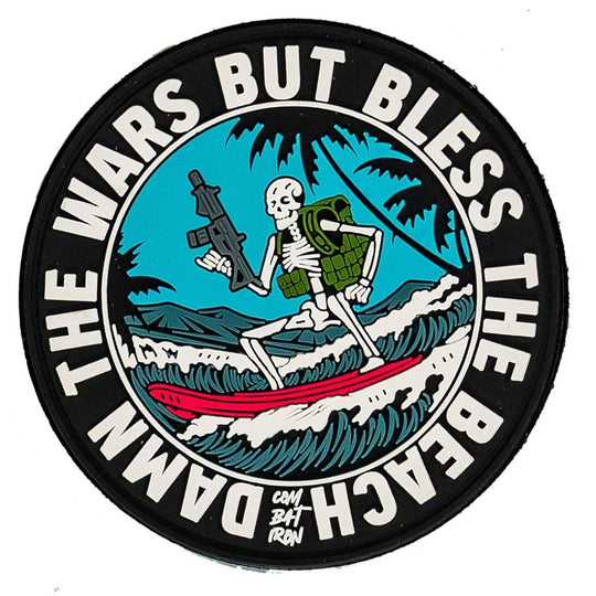 One Revolver Surfboards - Damn The Wars But Bless The Beach Surfer PVC Patch PVC VELCRO PATCH