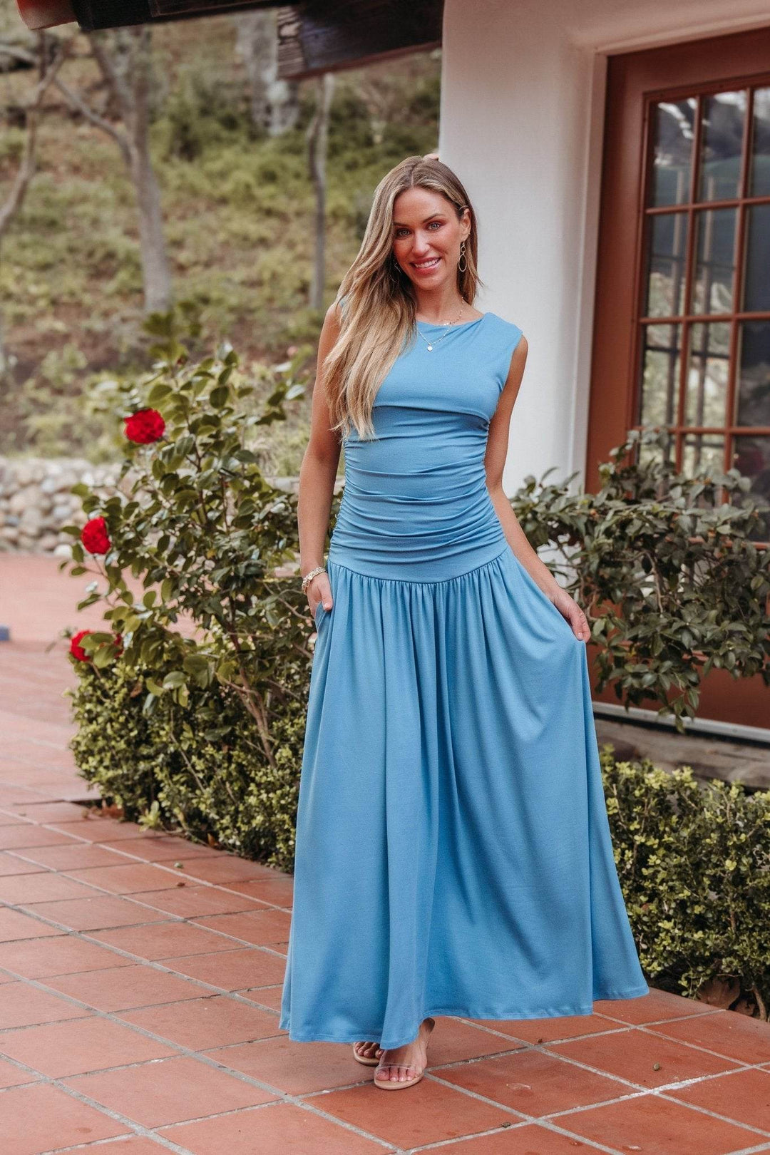 Emma Ruched Drop Waist Maxi Dress - Teal- FINAL SALE - One Revolver Surfboards