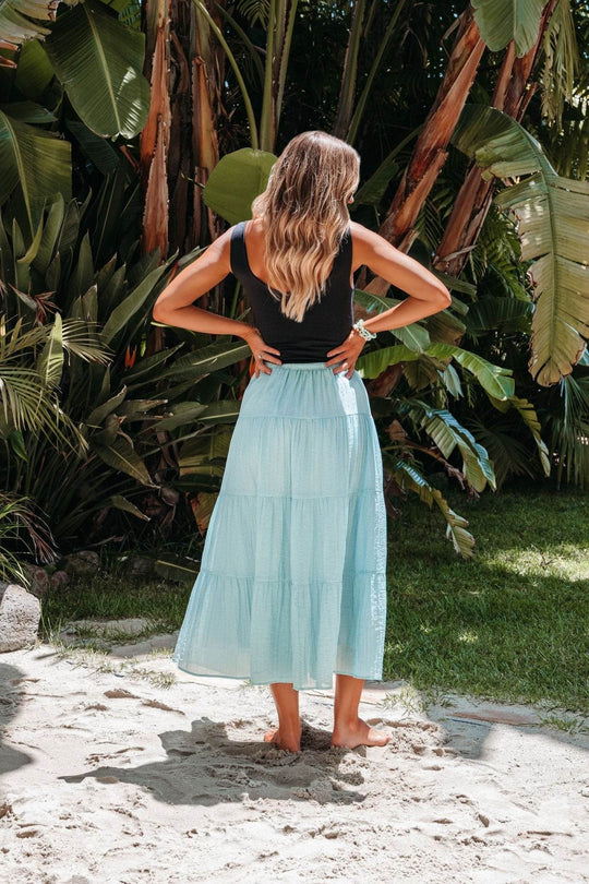 Evangeline Light Blue Tiered Midi Skirt - FINAL SALE - One Revolver Surfboards