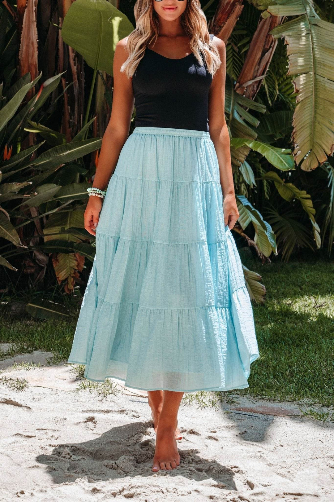 Evangeline Light Blue Tiered Midi Skirt - FINAL SALE - One Revolver Surfboards