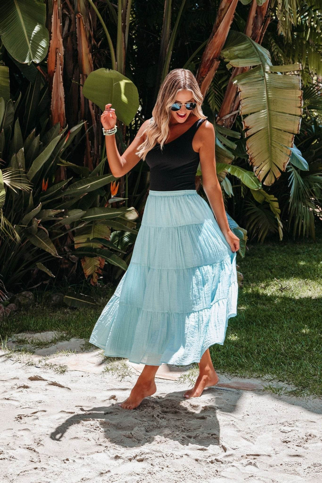 Evangeline Light Blue Tiered Midi Skirt - FINAL SALE - One Revolver Surfboards
