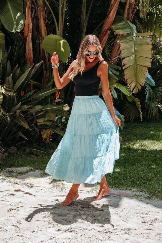 Evangeline Light Blue Tiered Midi Skirt - FINAL SALE - One Revolver Surfboards